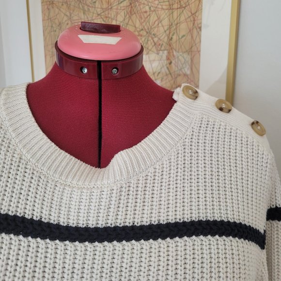 Joe Fresh Women’s XL Breton Knit Sweater with Button Detail - Picture 4 of 5